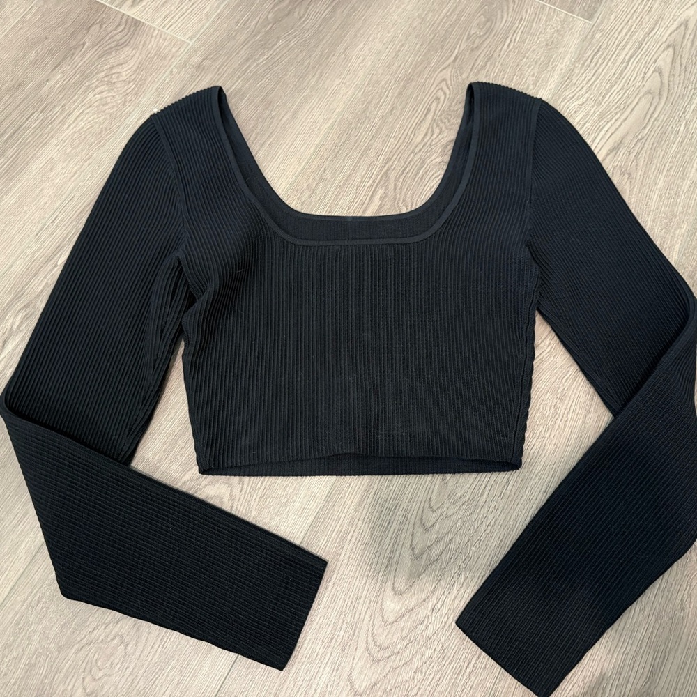 Babaton by Aritzia Black Ribbed Crop Top